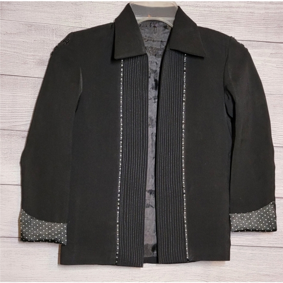 Women's Beautiful Evening Blazer Jacket Size XS Black Beaded Embroidered Pokadot - Picture 1 of 13